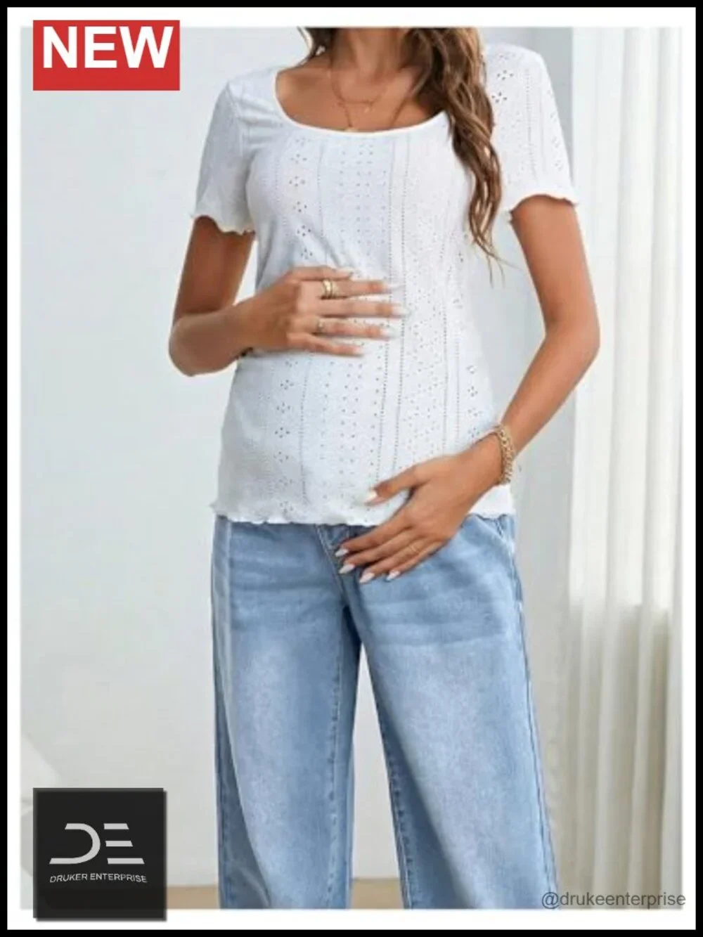 Maternity High Waisted Straight Leg Jeans Wide Leg Denim Pants